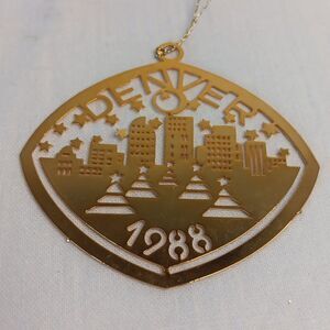 Tamerlane Denver Skyline 1988 Ornament Souvenir Brass Die Cut Vintage